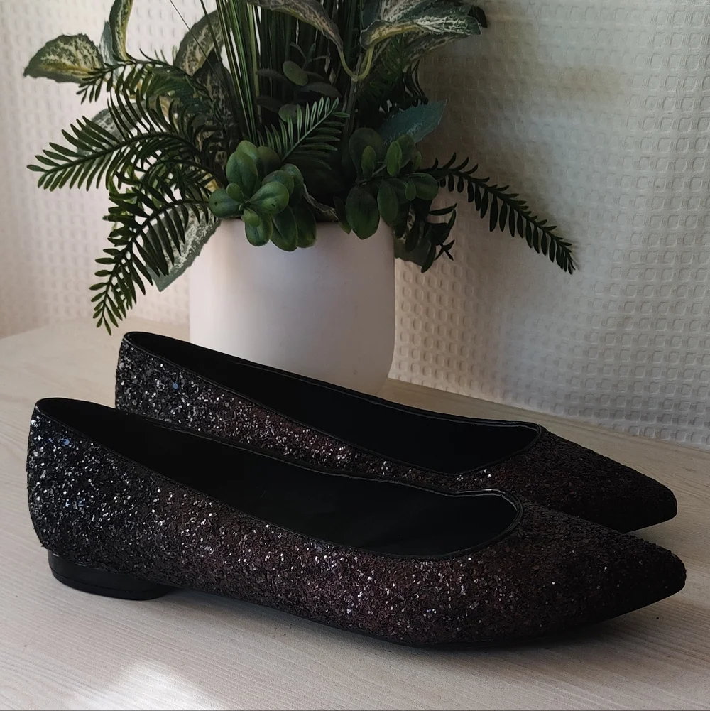 Nine West Women's Black/Eggplant/Purple Ombre Glitter Flats Size 8.5